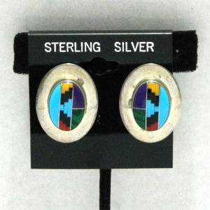 Vintage Native American Zuni SR Sterling Silver Multi-Stone Earrings